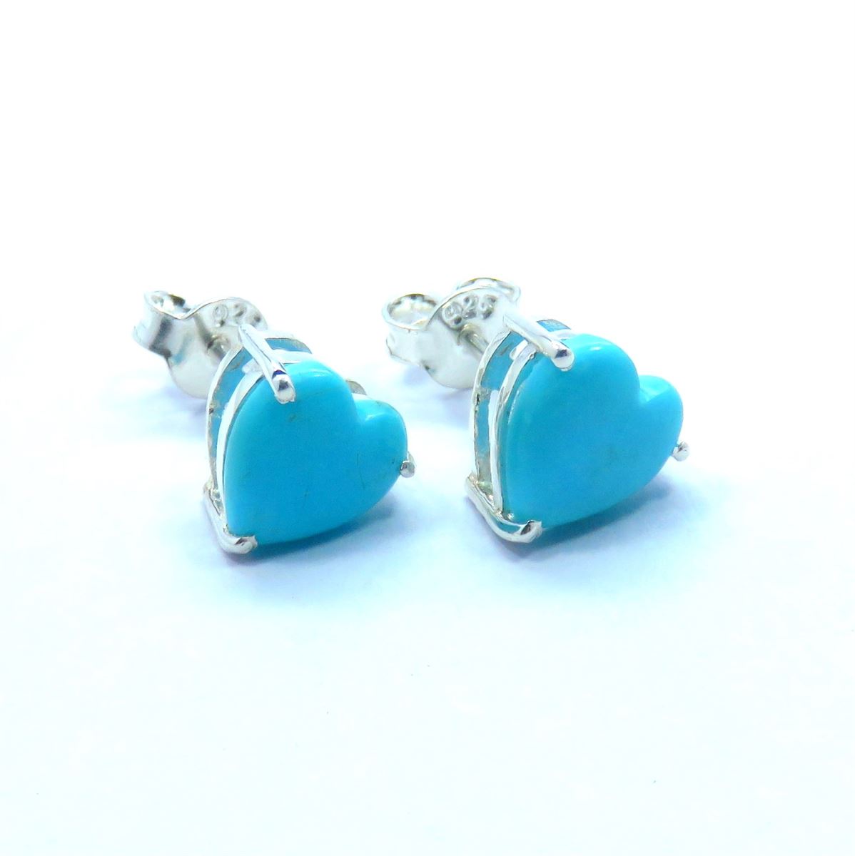 Sleeping Beauty Turquoise 8x8 mm 925 Silver Heart Shape Studs Earring